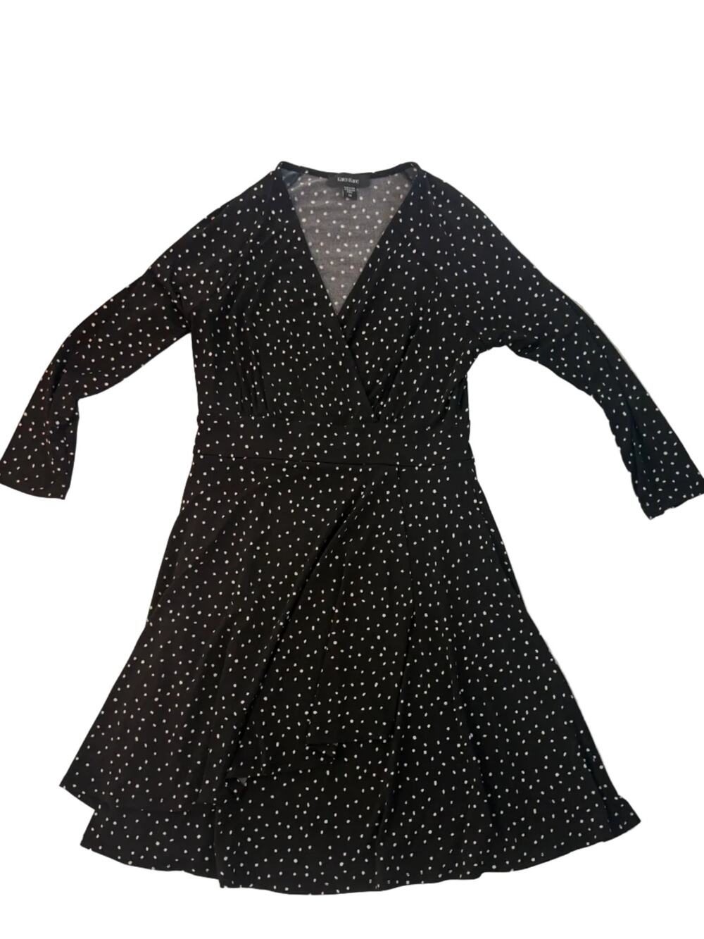 Karen Kane Black White Polka Dot Faux Wrap Dress M